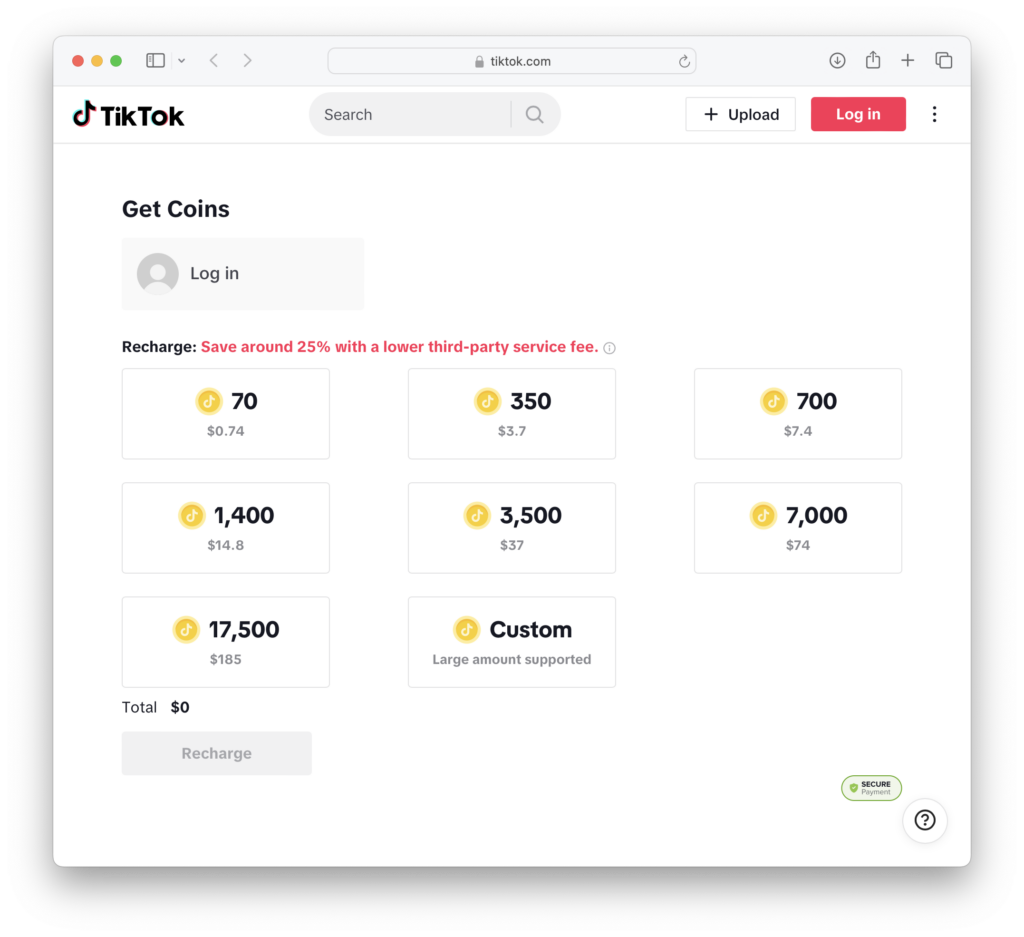 buy TikTok coins on the web